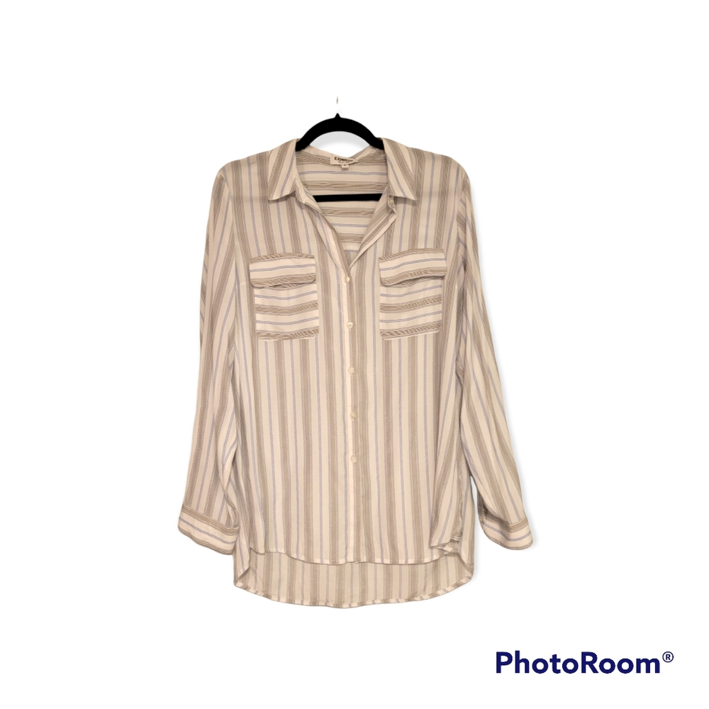 Express Women's city shirt large white and blue stripe button down shirt